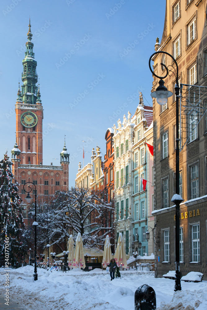 Pomorskie region, Poland - December, 2010: Dlugi Targ street and Town Hall in Gdansk