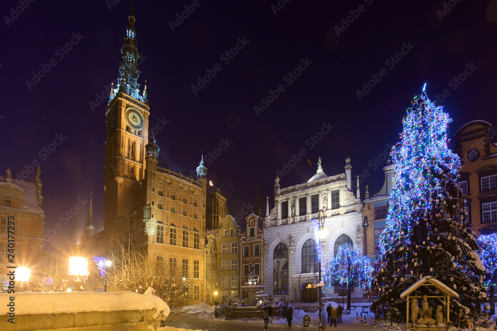 Pomorskie region, Poland - December, 2010: Town Hall and Artus Court on Dlugi Targ street in Gdansk