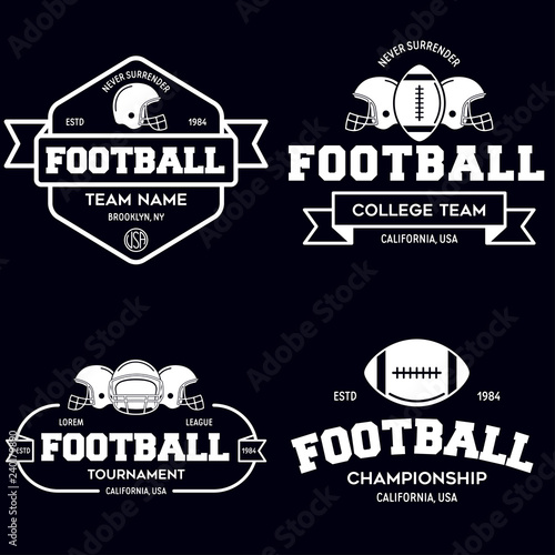 Set of american football related badges, logos, labels, insignias in retro monochrome style. Graphic vintage design for t-shirt, web. Colorful print.