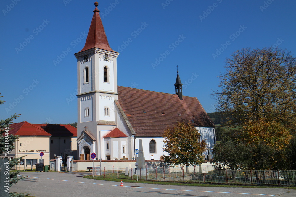 Church in Purkarec village near Hluboká nad Vltavou castle, Czech republic