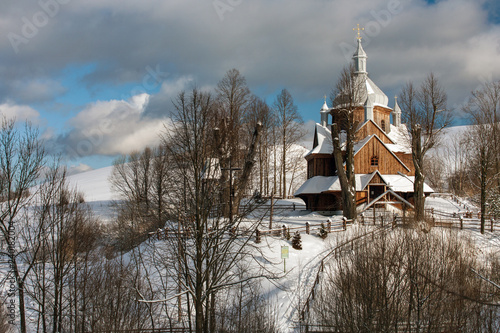 Podkarpackie region, Bieszczady Mountains, Bieszczady National Park, Carpathians Mountains, Poland - January, 2009: wooden Orthodox church in Hoszow
