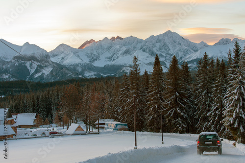 view from Polana Zgorzelisko to the Tatra Mountains, Tatra National Park, Poland photo