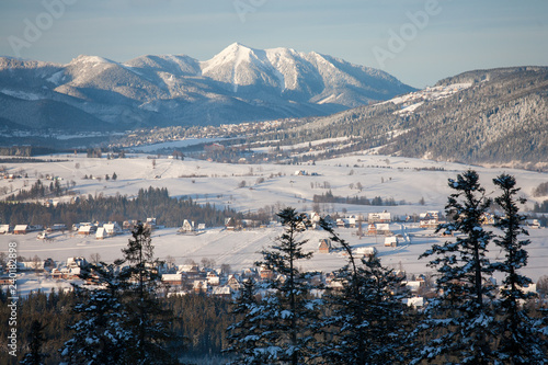 view to Murzasichle, Zakopane, Gubalowka Mountain and the Tatra Mountains, Tatra National Park, Poland