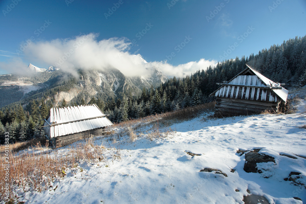 Shepherd's huts in the Stoly Clearing, Western Tatra Mountains, Tatra National Park, Poland Shepherd's huts in the Stoly Clearing, Western Tatra Mountains, Tatra National Park, Poland