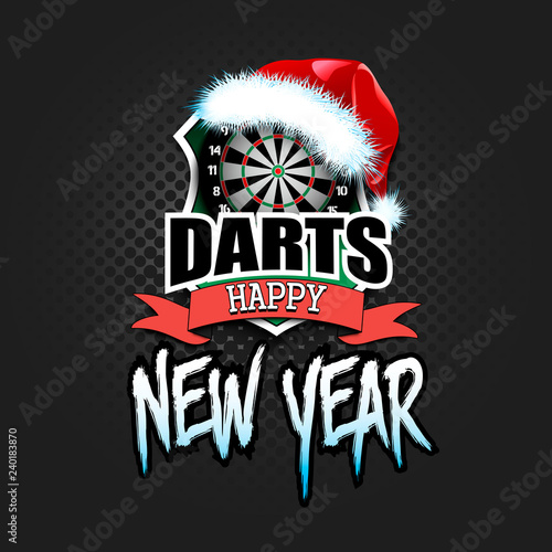 Dartboard with santa hat and happy new year