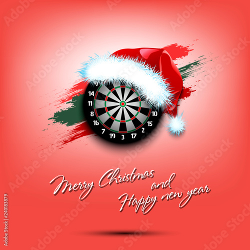 New year and dartboard in santa hat