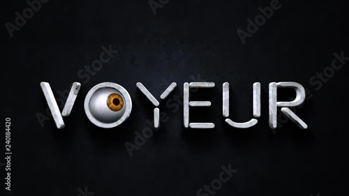 Voyeur Eye Zoom 4K Loop features the word Voyeur on a wall with an animated eye in the “O” zooming toward the camera and then fading to black in a loop