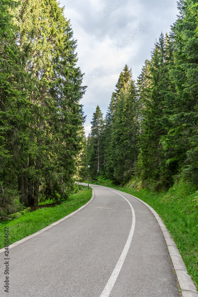 Fototapeta premium Kręta droga do malowniczego górskiego jeziora.