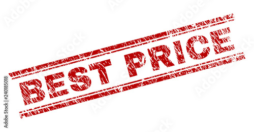BEST PRICE seal print with distress texture. Red vector rubber print of BEST PRICE label with dust texture. Text label is placed between double parallel lines.