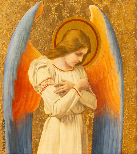 PRAGUE, CZECH REPUBLIC - OCTOBER 15, 2018: The painting of angel in church Bazilika svatého Petra a Pavla na Vyšehrade by František Čermák (1822 - 1884)