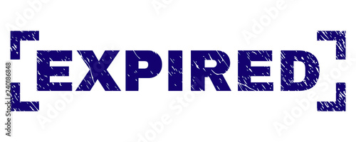 EXPIRED caption seal print with distress style. Text caption is placed between corners. Blue vector rubber print of EXPIRED with unclean texture.