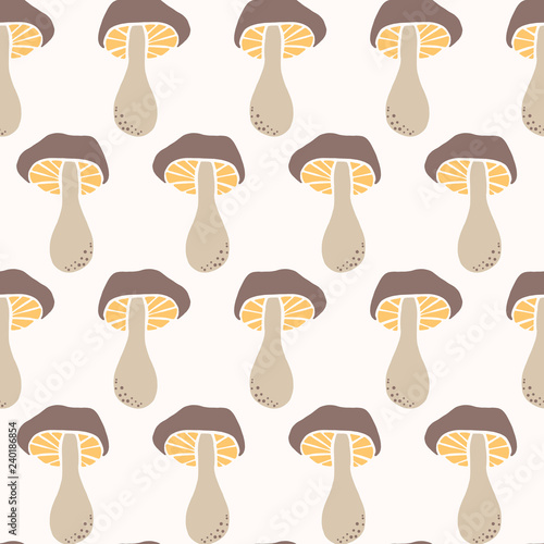 Cartoon cep mushroom doodle. Hand drawn vector illustration of edible food fungi . Seamless Repeat Pattern.