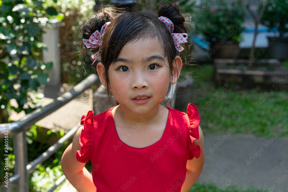 Portrait child girl Asian happy In red shirt Portrait child girl Asian happy In red shirt