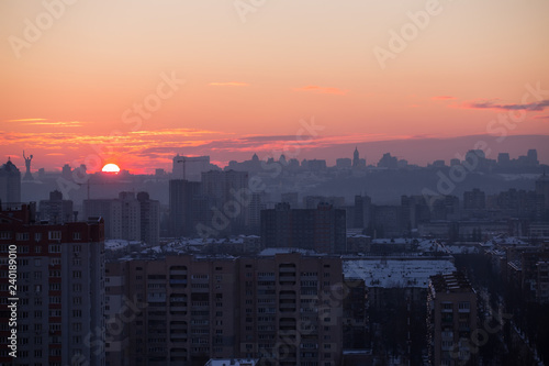 Wallpaper Mural Sunset in Kiev, evening view of the panorama of the city, the church and the statue of the Motherland.  Evening color urban landscape Torontodigital.ca