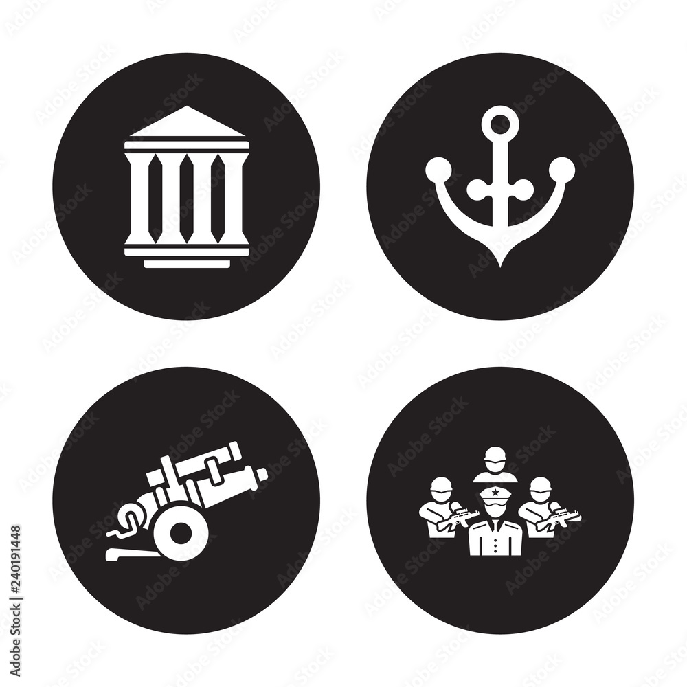 4 vector icon set : federal agency, artillery, naval, brigade isolated on black background 4 vector icon set : federal agency, artillery, naval, brigade isolated on black background