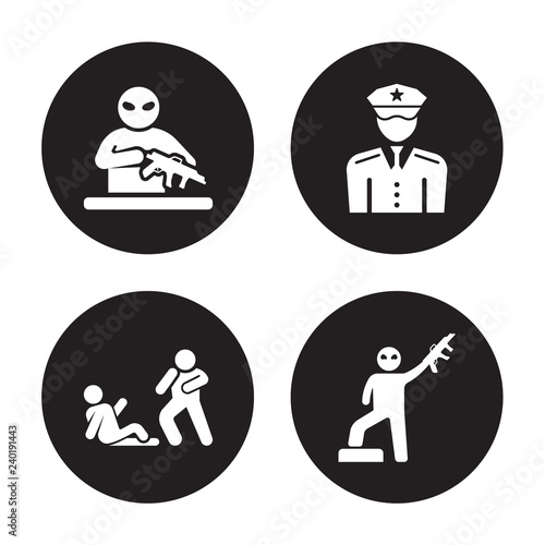4 vector icon set : guerrilla, Assault, officer, Rebellion isolated on black background