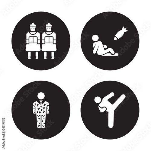 4 vector icon set : Terracotta, conscription, civilian, combat isolated on black background