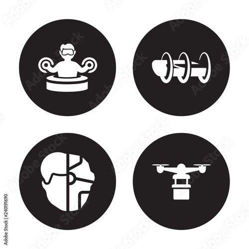 4 vector icon set : Immersive, Humanoid, Hyperloop, Hover transport isolated on black background