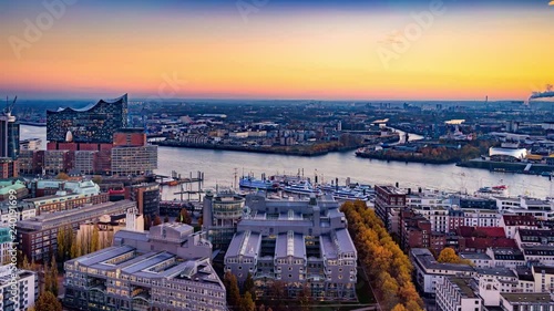 Aerial view of the harbor district, the concert hall 