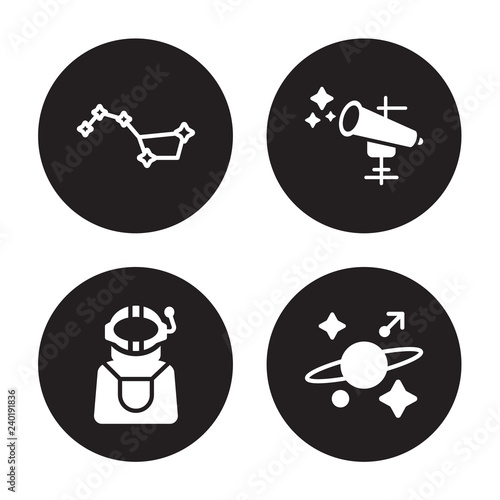 4 vector icon set : Big dipper, Astronaut, Astronomy, Astrology isolated on black background