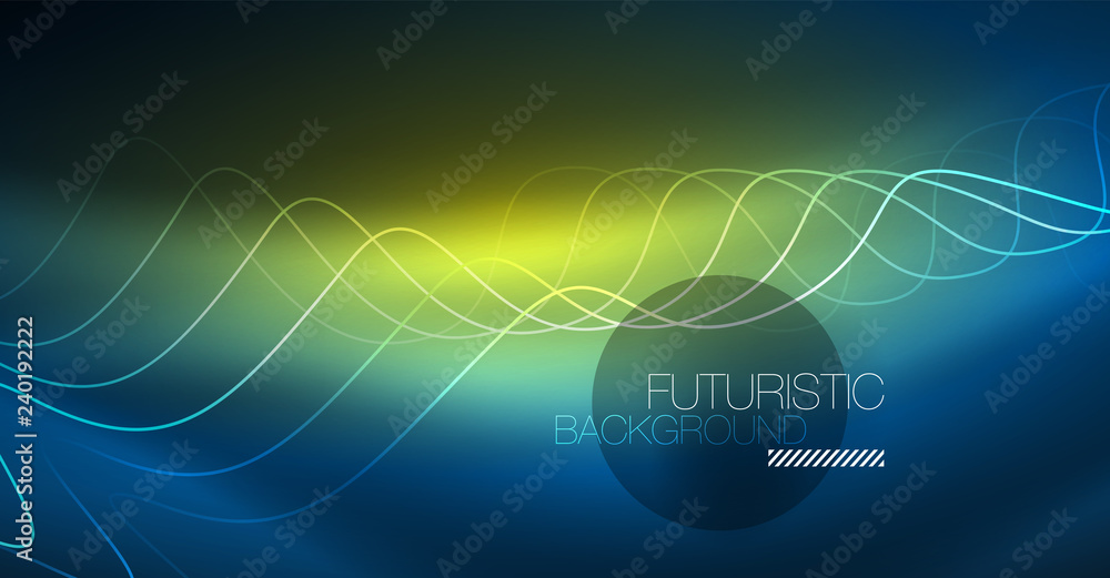 Glowing abstract wave on dark, shiny motion, Christmas and New Year magic space light. Techno abstract background Glowing abstract wave on dark, shiny motion, Christmas and New Year magic space light. Techno abstract background