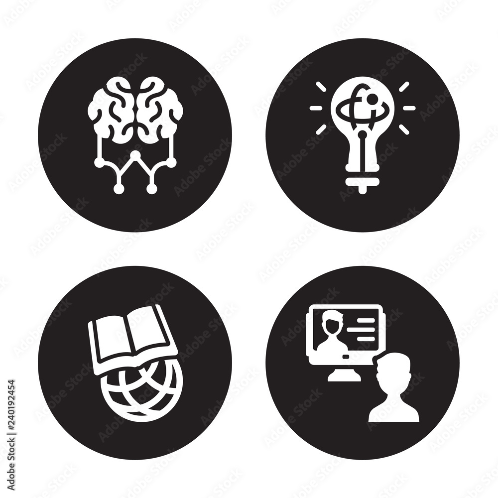 4 vector icon set : Learning, International, Knowledge, interactive course isolated on black background 4 vector icon set : Learning, International, Knowledge, interactive course isolated on black background