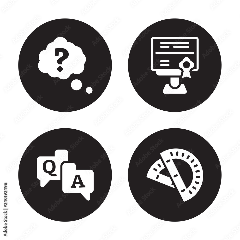 4 vector icon set : Question, QA, Qualification, Protractor isolated on black background 4 vector icon set : Question, QA, Qualification, Protractor isolated on black background
