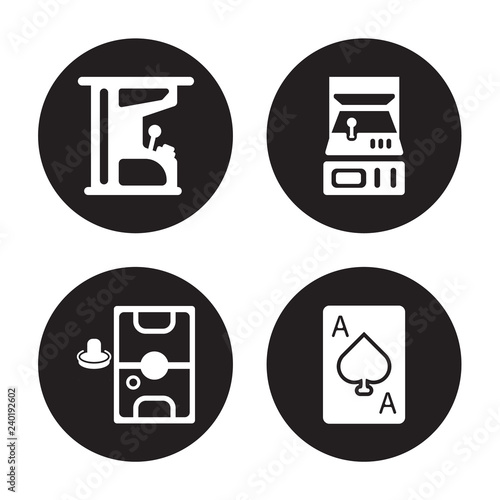4 vector icon set : Arcade game, Air hockey, Arcade, Ace of spades isolated on black background
