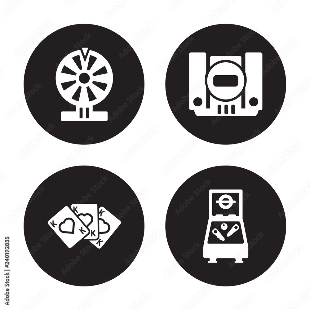 4 vector icon set : Poker, Playing cards, Playstation, Pinball isolated on black background 4 vector icon set : Poker, Playing cards, Playstation, Pinball isolated on black background