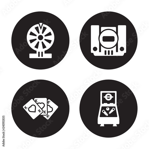 4 vector icon set : Poker, Playing cards, Playstation, Pinball isolated on black background