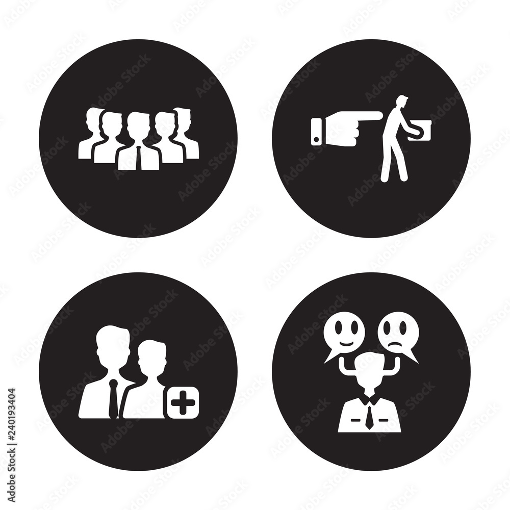 4 vector icon set : Group, Employee, Fi, Emotions isolated on black background 4 vector icon set : Group, Employee, Fi, Emotions isolated on black background