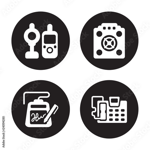 4 vector icon set : baby monitor, electronic, asic miner, answering machine isolated on black background