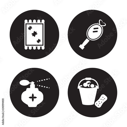 4 vector icon set : Handkerchief, Fragance, Hand mirror, Foam isolated on black background