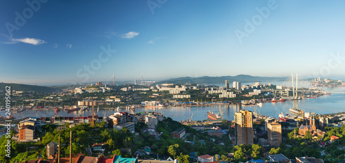 The main city of Primorsky region Rossi city port of Vladivostok. View of the port city of Vladivostok, the top of the Hill.