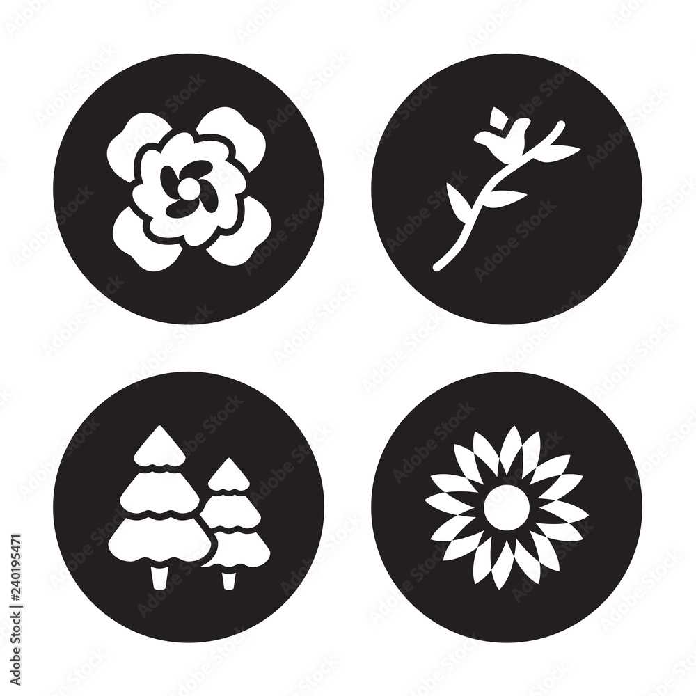 4 vector icon set : Gardenia, Forest, Freesia, Flower isolated on black background 4 vector icon set : Gardenia, Forest, Freesia, Flower isolated on black background