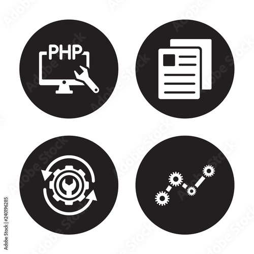 4 vector icon set : Php, Optimization, Page, Operating system isolated on black background