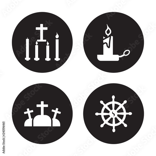 4 vector icon set : Candles, Calvary, candle, Buddhism isolated on black background