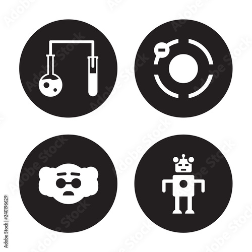 4 vector icon set : Experiment, Einstein, Electron, Droid isolated on black background