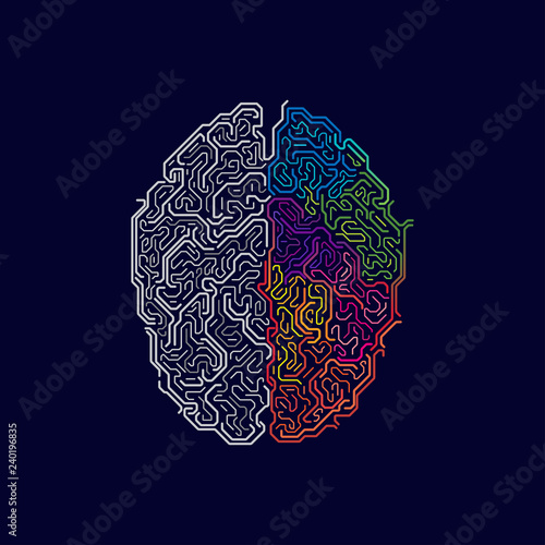 vector of left and right brain in futuristic style, concept of functions of two sides of brain