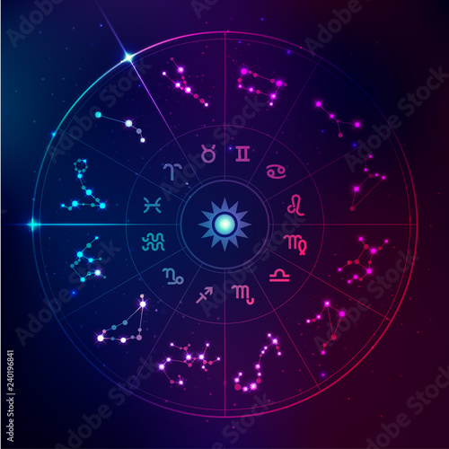 vector of horoscope signs in futuristic technology style, galaxy stars in zodiac photo