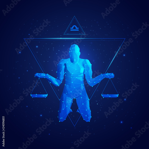 vector of libra horoscope sign in twelve zodiac with galaxy stars background, graphic of polygon man
