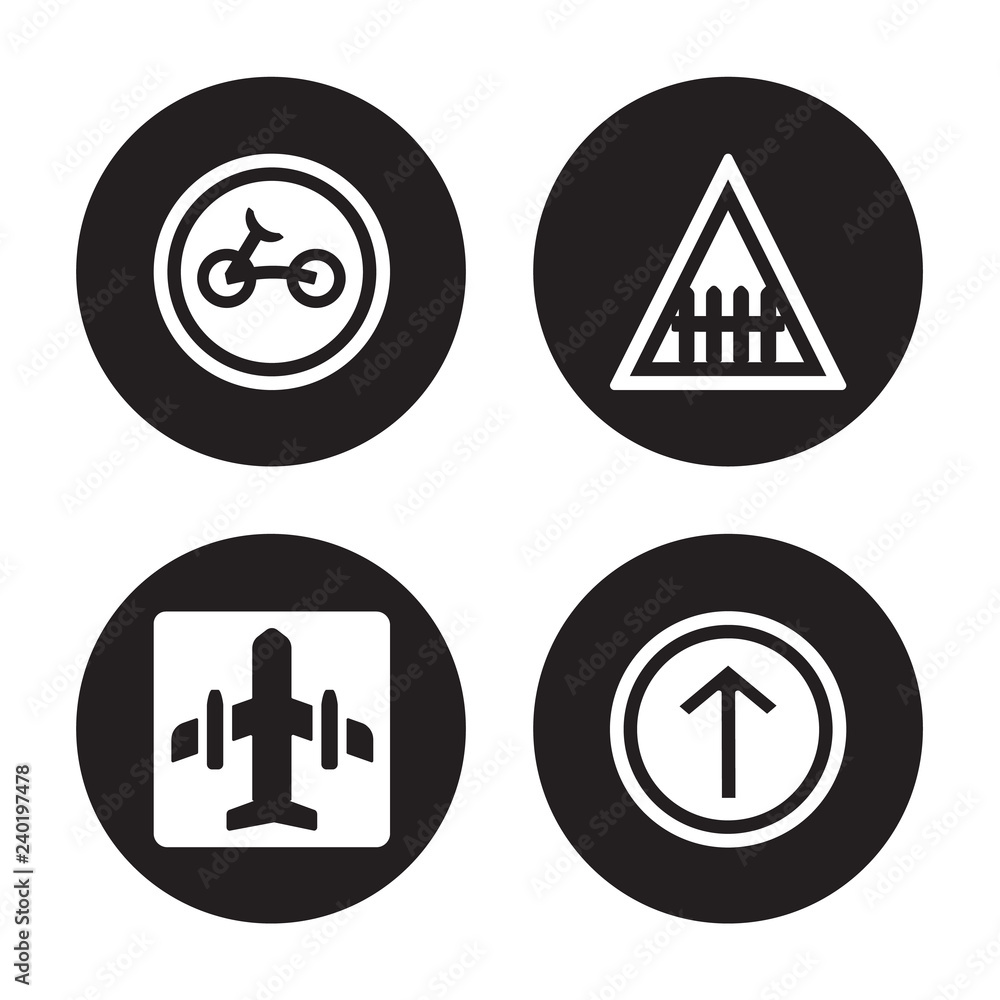 4 vector icon set : Bicycle, Airport, Barrier, Ahead only isolated on black background 4 vector icon set : Bicycle, Airport, Barrier, Ahead only isolated on black background