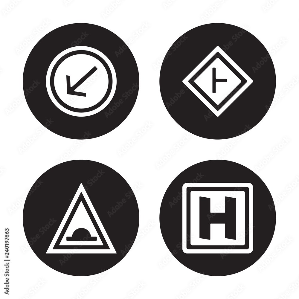 4 vector icon set : Keep left, Humps, Intersection, Hospital isolated on black background 4 vector icon set : Keep left, Humps, Intersection, Hospital isolated on black background