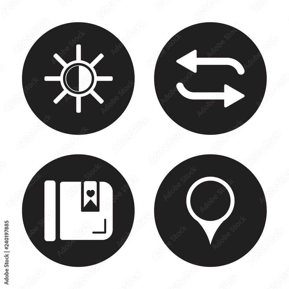 4 vector icon set : Brightness, Bookmark, Repeat, tooth isolated on black background 4 vector icon set : Brightness, Bookmark, Repeat, tooth isolated on black background