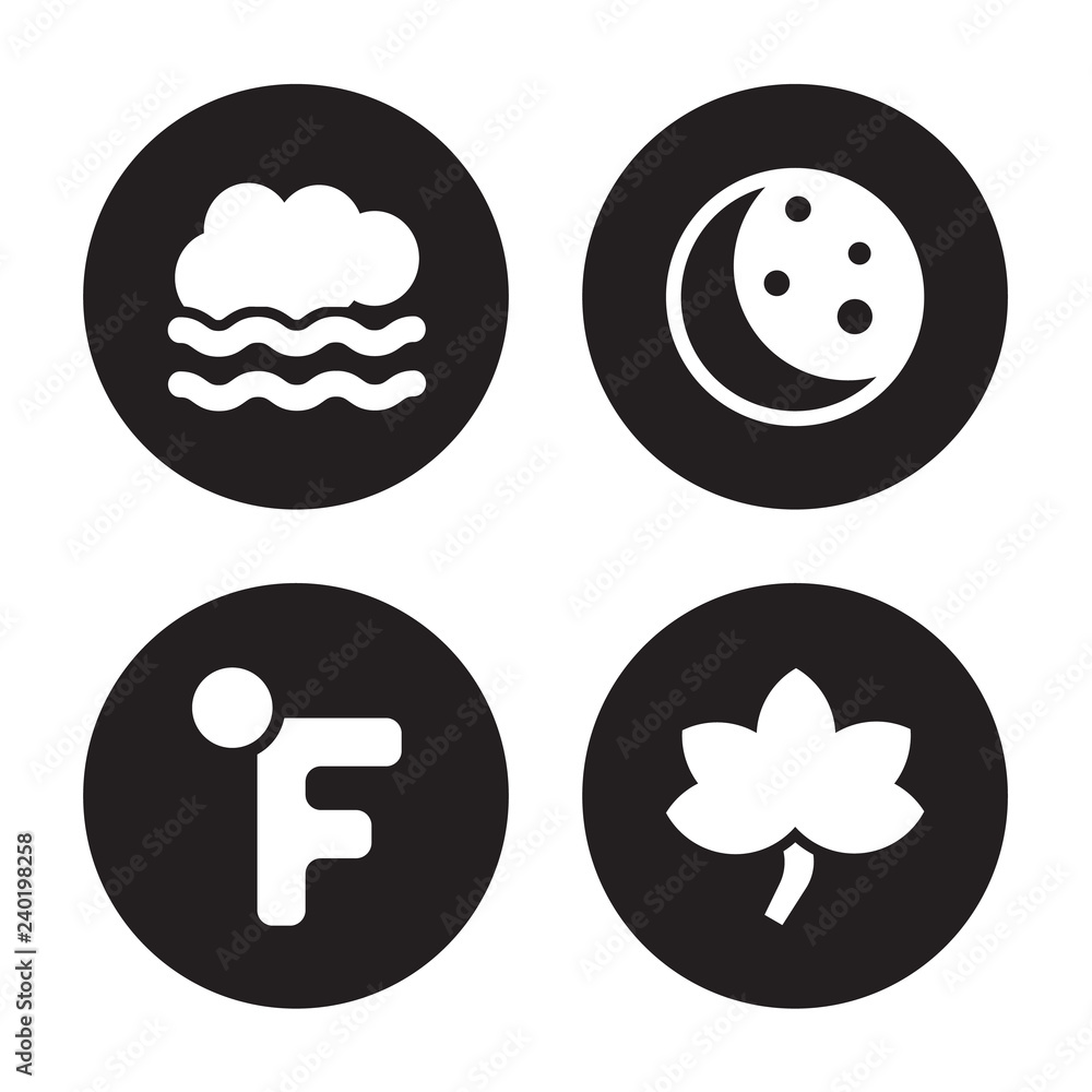 4 vector icon set : Foggy, Farenheit, First quarter, fall isolated on black background 4 vector icon set : Foggy, Farenheit, First quarter, fall isolated on black background