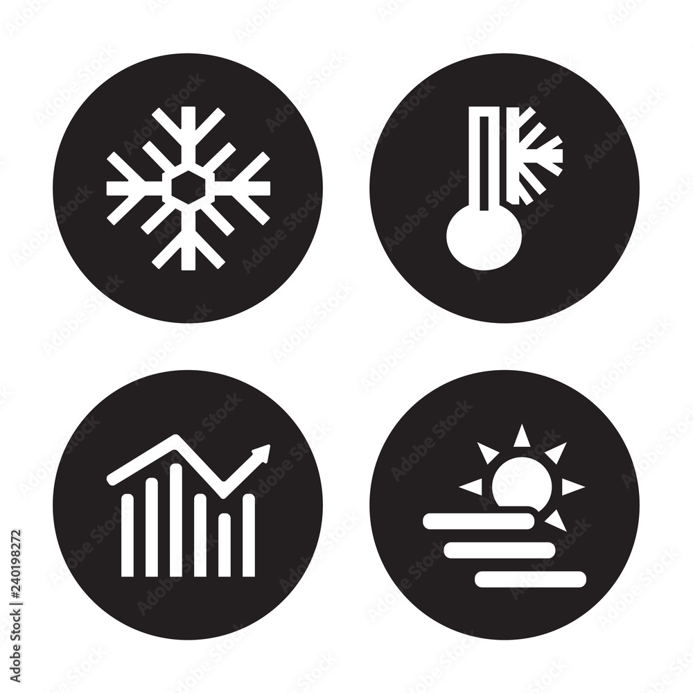 4 vector icon set : Frost, Forecast, Freezing, Foggy day isolated on black background 4 vector icon set : Frost, Forecast, Freezing, Foggy day isolated on black background