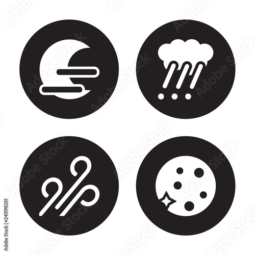 4 vector icon set : Haze, Gust, Hailstorm, Full moon isolated on black background