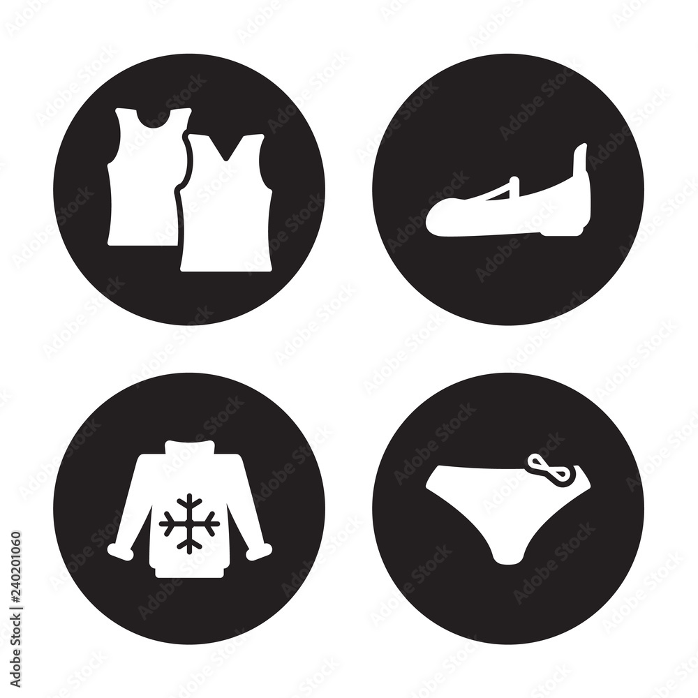 4 vector icon set : Tank top, Pullover, Shoes, Panties isolated on black background 4 vector icon set : Tank top, Pullover, Shoes, Panties isolated on black background