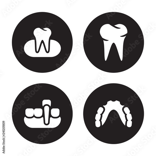 4 vector icon set : Occlusal, Overdenture, Oral, Partial Denture isolated on black background