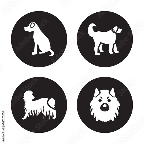 4 vector icon set   Vizsla dog  Komondor Labradoodle Keeshond dog isolated on black background